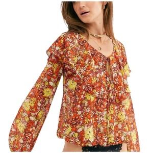 Intimately Free People Women Bodysuit Say It To Me Red Printed Top Size Med